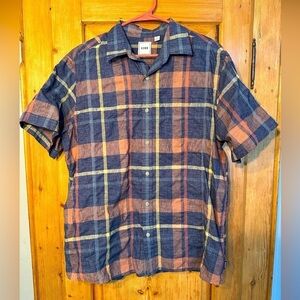 ROWM Short Sleeve Madras Plaid Button Down Shirt Men’s Size Large